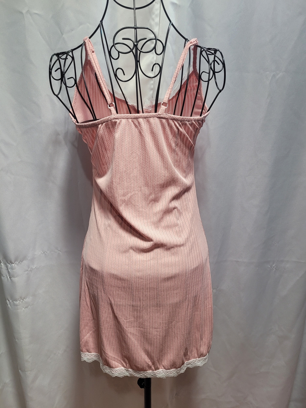 Amazon Pink Ribbed Lace-Trim Button-Front Chemise - Picture 3 of 3